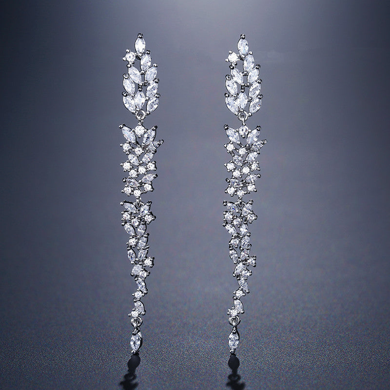 RAKOL original design, elegant temperament, long fringed floral earrings, women's personality, light luxury, slightly inlaid zircon stud earrings