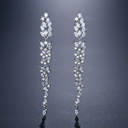 RAKOL original design, elegant temperament, long fringed floral earrings, women's personality, light luxury, slightly inlaid zircon stud earrings
