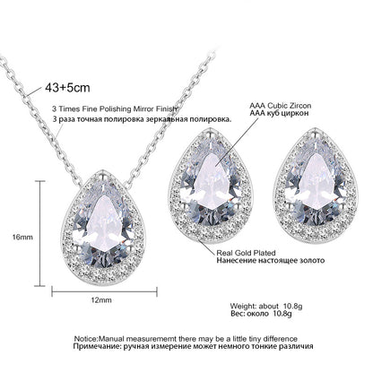 European and American Fashion Classic Trendy Waterdrop Necklace Earrings Light Luxury Two-Piece Set with AAA Zircon Jewelry Set