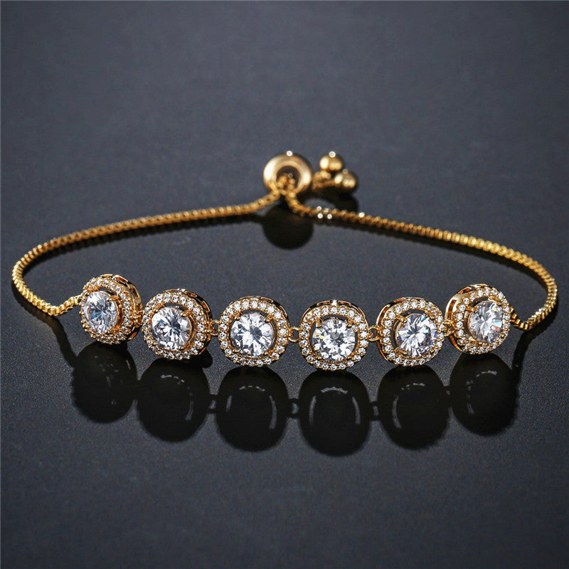 RAKOL Fashion Classic Geometric Round Zircon Bracelet Women's Korean Style Personality Creative Pull Hand Jewelry Factory Direct Sales