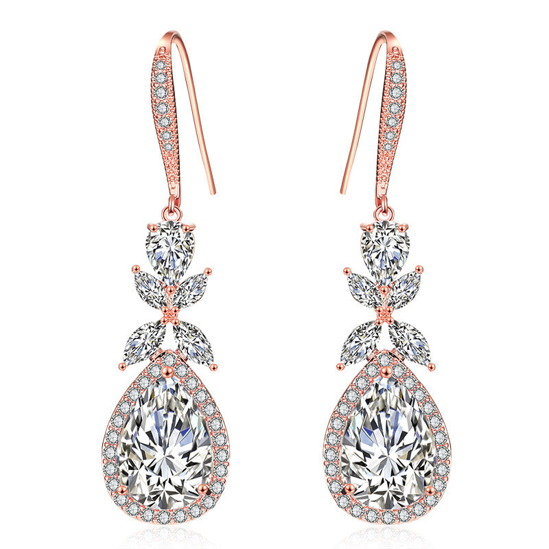 RAKOL European and American Popular Petal Waterdrop AAA Zirconia Earrings for Women, Elegant Versatile Bridal Earrings, In-Stock Wholesale