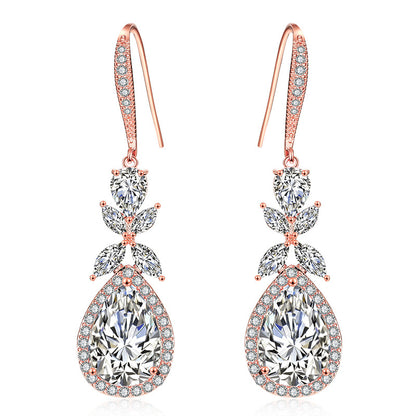 RAKOL European and American Popular Petal Waterdrop AAA Zirconia Earrings for Women, Elegant Versatile Bridal Earrings, In-Stock Wholesale