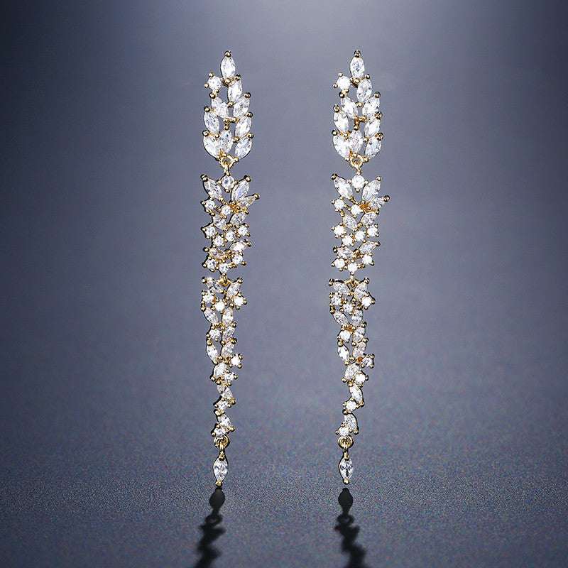 RAKOL original design, elegant temperament, long fringed floral earrings, women's personality, light luxury, slightly inlaid zircon stud earrings