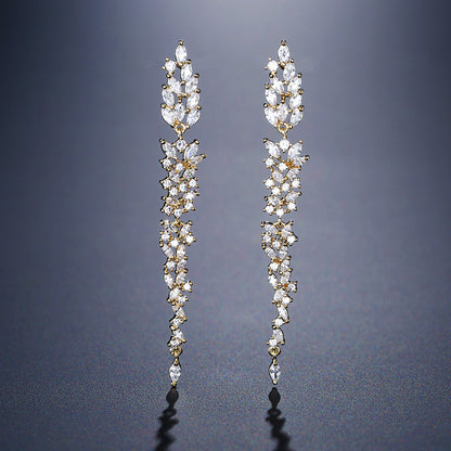 RAKOL original design, elegant temperament, long fringed floral earrings, women's personality, light luxury, slightly inlaid zircon stud earrings