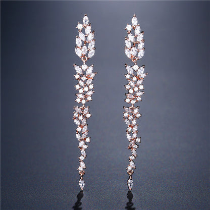 RAKOL original design, elegant temperament, long fringed floral earrings, women's personality, light luxury, slightly inlaid zircon stud earrings