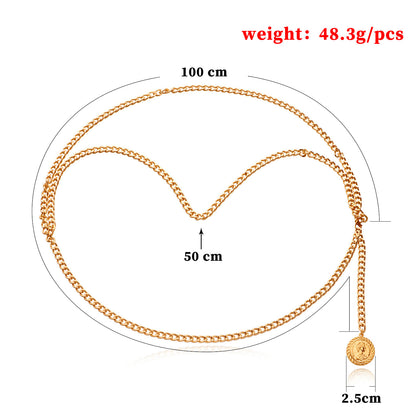 European and American cross-border jewelry, fashion street photography, multi-layer alloy body chain, women, retro queen avatar pendant, waist chain