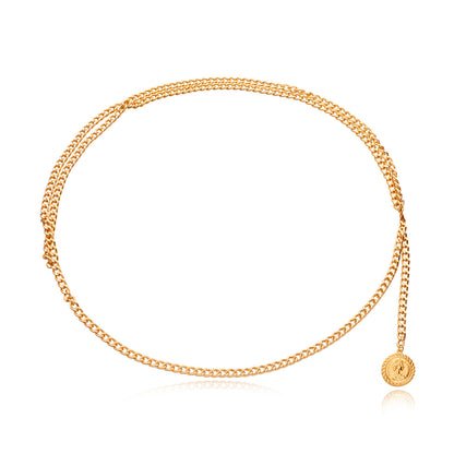 European and American cross-border jewelry, fashion street photography, multi-layer alloy body chain, women, retro queen avatar pendant, waist chain