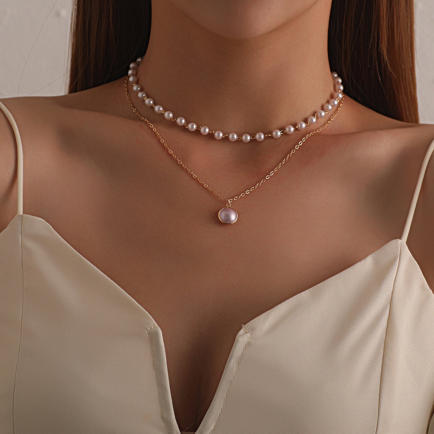 European and American cross-border jewelry, fashion seam pearl pendant, multi-layer necklace, female temperament, popular personality, new necklaces