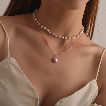 European and American cross-border jewelry, fashion seam pearl pendant, multi-layer necklace, female temperament, popular personality, new necklaces