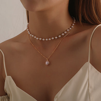 European and American cross-border jewelry, fashion seam pearl pendant, multi-layer necklace, female temperament, popular personality, new necklaces