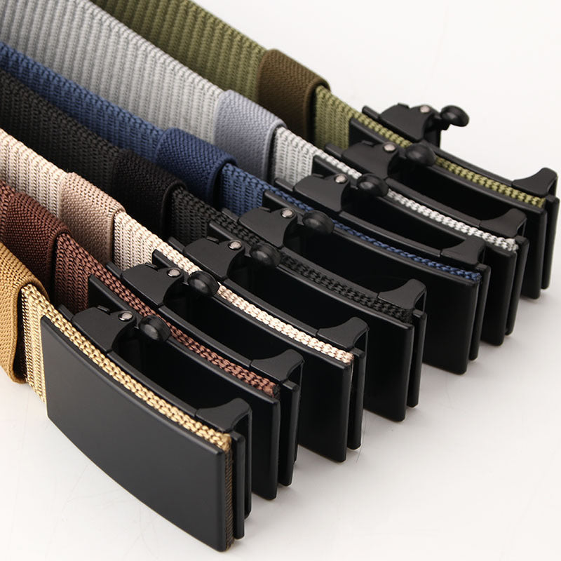 Novo cinto de lona de nylon com fivela automática sem dentes, ideal para jovens estudantes que desejam praticar atividades ao ar livre e usar em lotes.