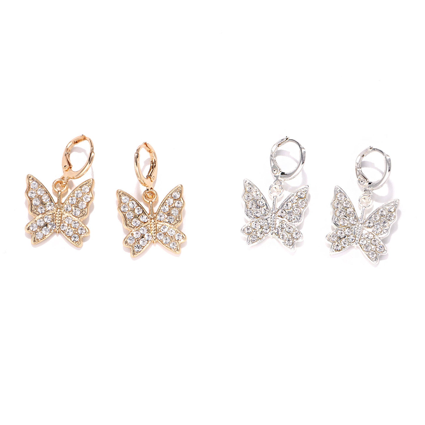 European and American cross-border jewelry large alloy butterfly earrings with diamonds for women Amazon hot selling popular temperament earrings