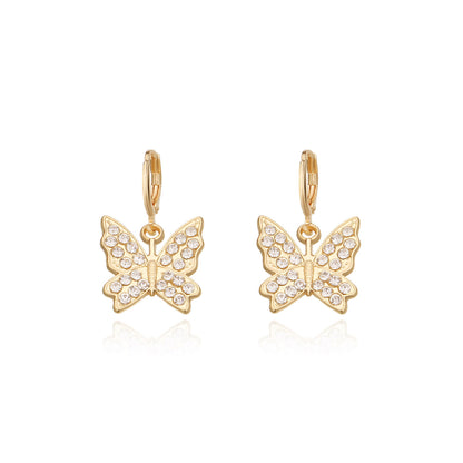 European and American cross-border jewelry large alloy butterfly earrings with diamonds for women Amazon hot selling popular temperament earrings