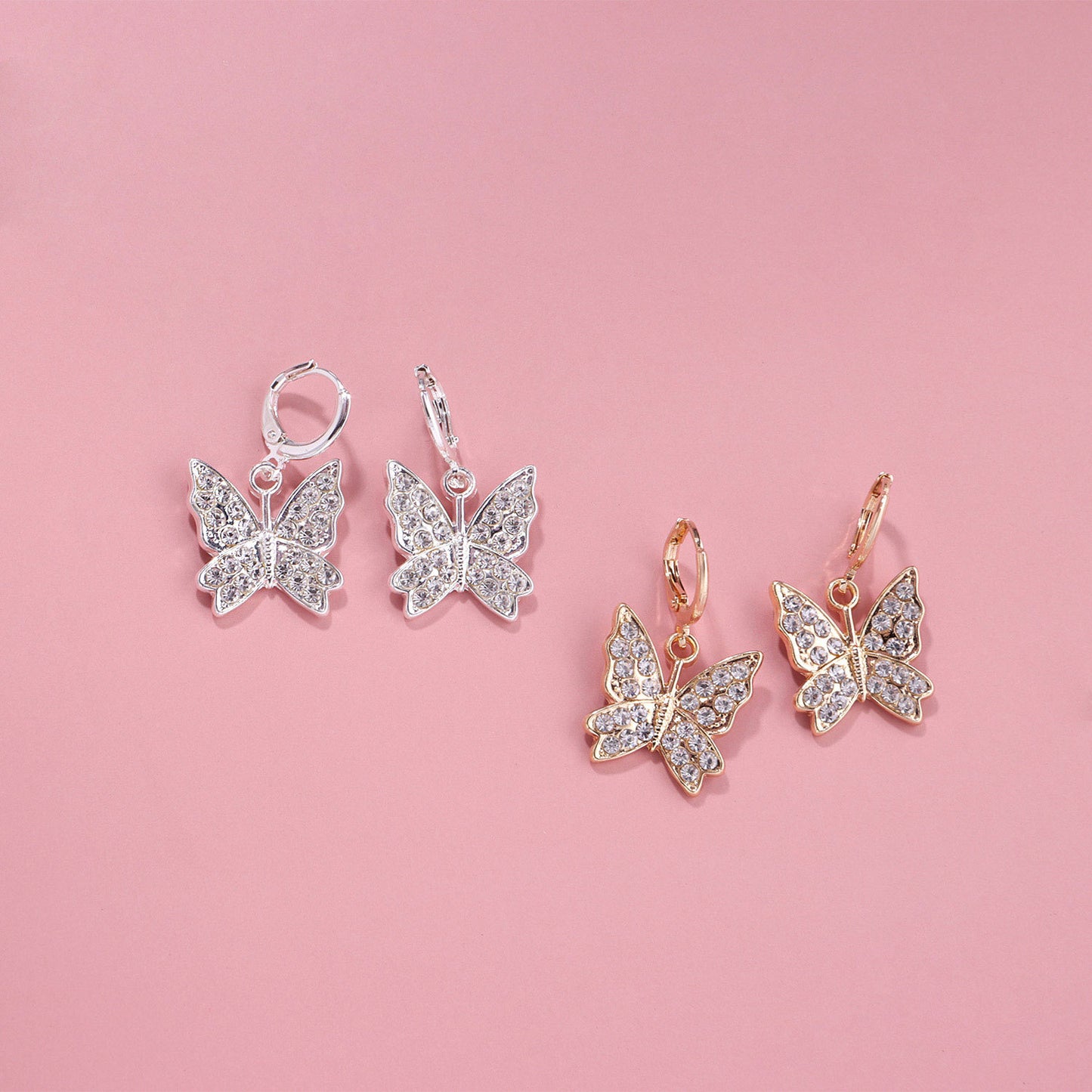 European and American cross-border jewelry large alloy butterfly earrings with diamonds for women Amazon hot selling popular temperament earrings