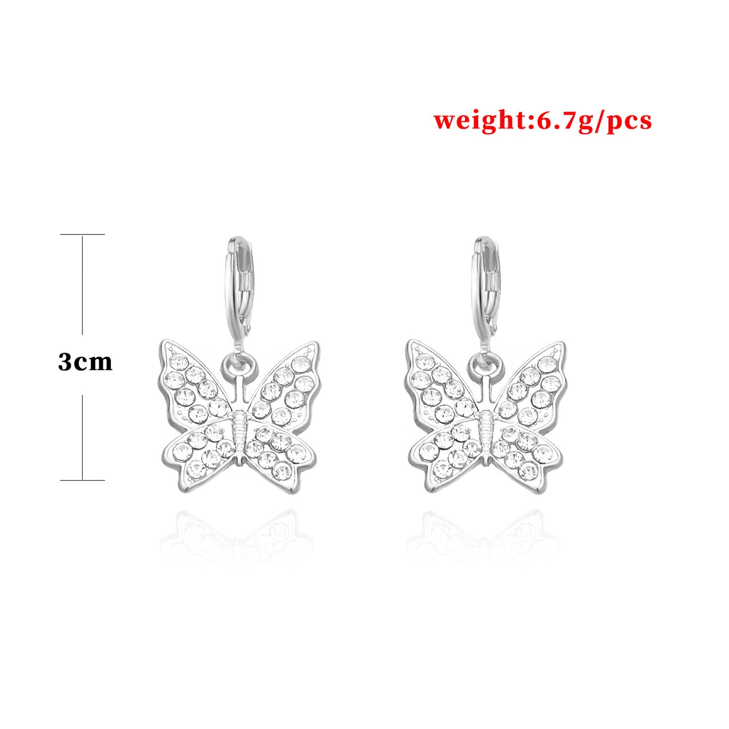 European and American cross-border jewelry large alloy butterfly earrings with diamonds for women Amazon hot selling popular temperament earrings