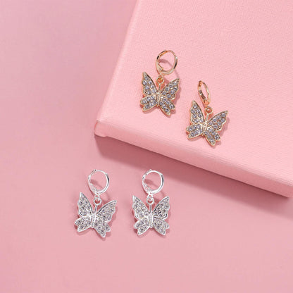 European and American cross-border jewelry large alloy butterfly earrings with diamonds for women Amazon hot selling popular temperament earrings
