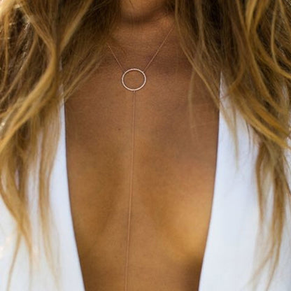 European and American cross-border simple temperament metal ring tassel chain personalized short necklace necklace