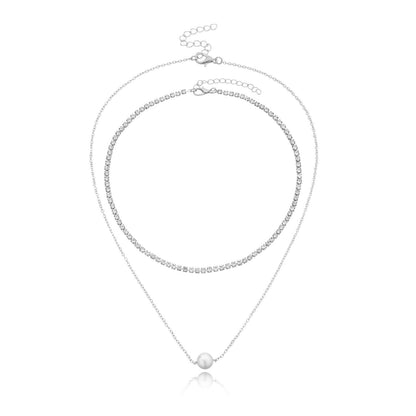 European and American cross-border jewelry, fashion temperament, double-layer pearl necklace, women's popular micro-inlaid rhinestones, trendy brand personality necklaces
