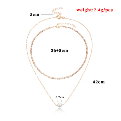 European and American cross-border jewelry, fashion temperament, double-layer pearl necklace, women's popular micro-inlaid rhinestones, trendy brand personality necklaces