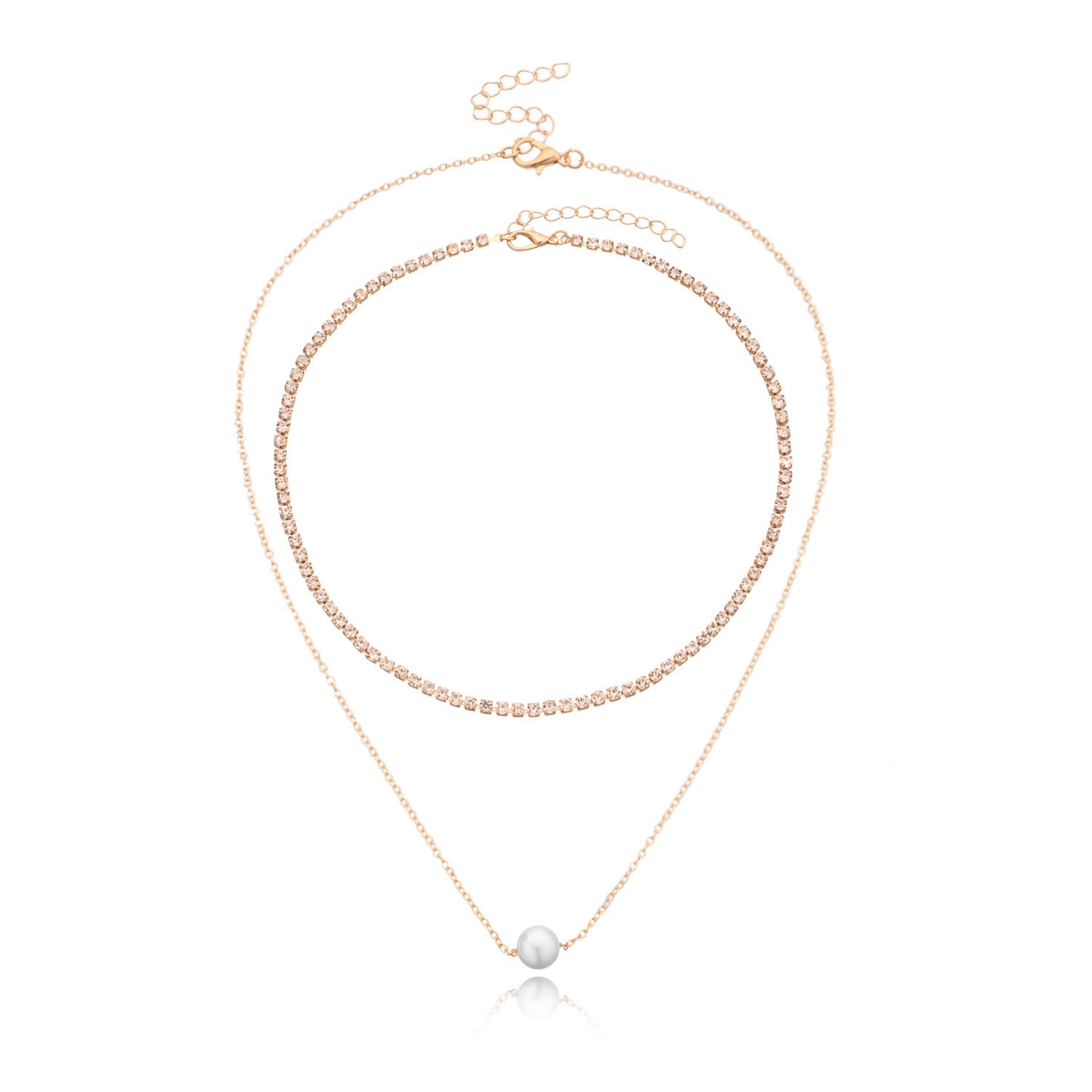 European and American cross-border jewelry, fashion temperament, double-layer pearl necklace, women's popular micro-inlaid rhinestones, trendy brand personality necklaces