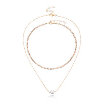 European and American cross-border jewelry, fashion temperament, double-layer pearl necklace, women's popular micro-inlaid rhinestones, trendy brand personality necklaces