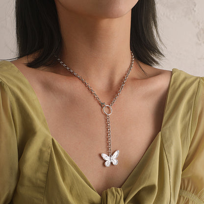 European and American cross-border jewelry fashion alloy butterfly shape pendant necklace female geometric tassel ring temperament necklace