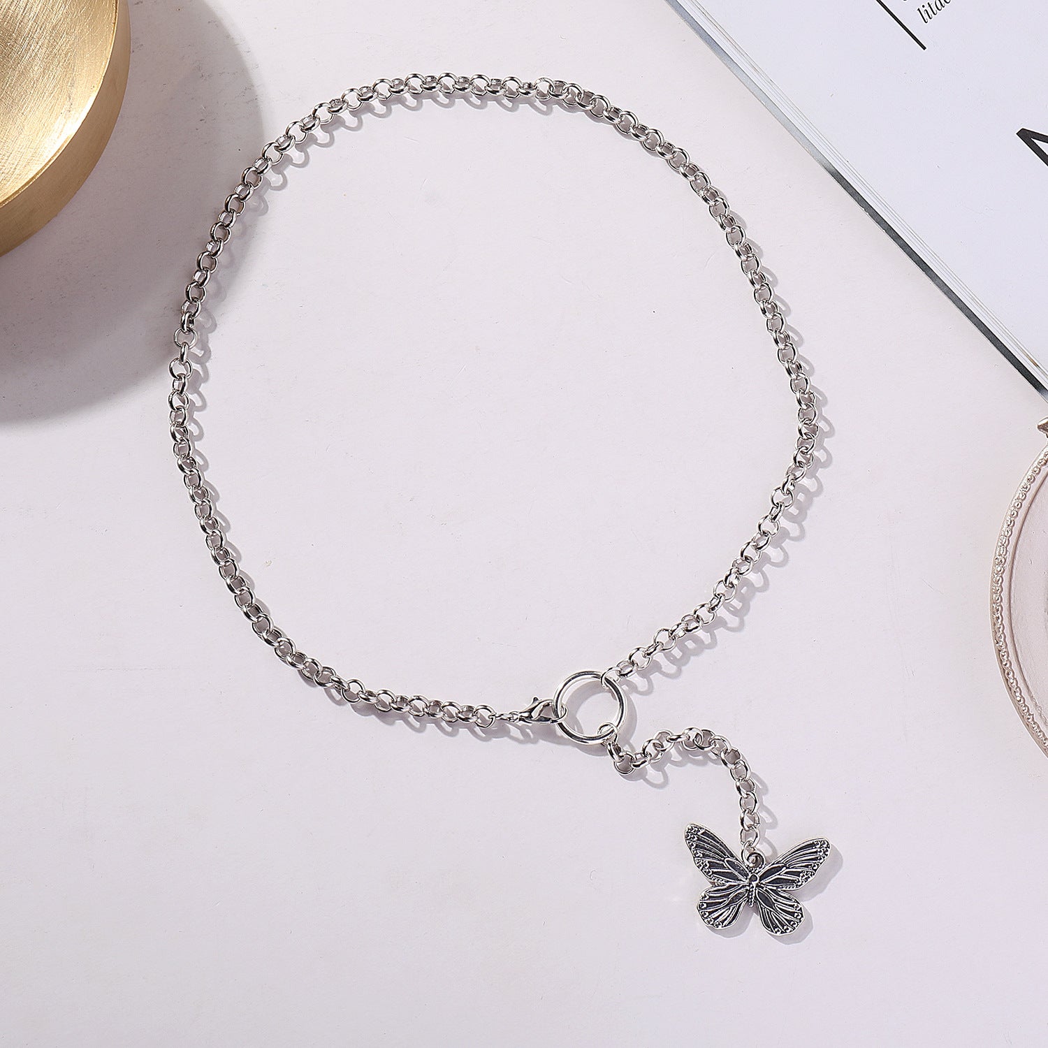 European and American cross-border jewelry fashion alloy butterfly shape pendant necklace female geometric tassel ring temperament necklace