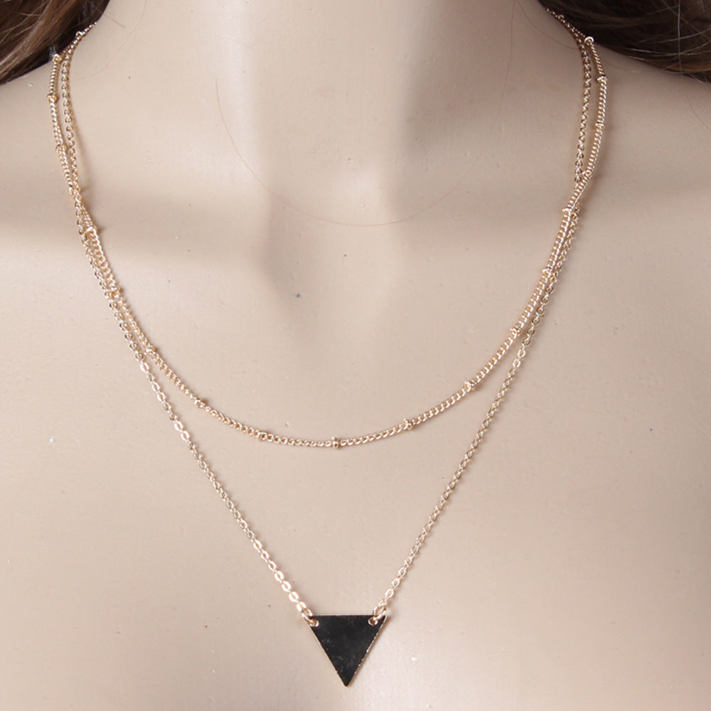 New European and American cross-border jewelry Fashionable and simple triangle sequin copper bead chain multi-layer short necklace
