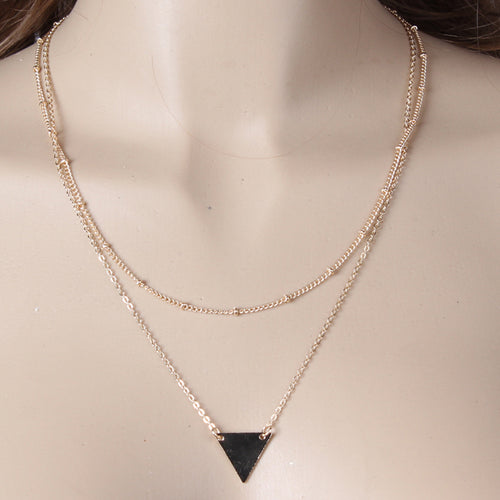 New European and American cross-border jewelry Fashionable and simple triangle sequin copper bead chain multi-layer short necklace