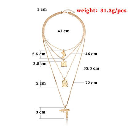 European and American cross-border jewelry, uzi machine gun, dollar pendant necklace, women, queen's head, alloy letters, multi-layer necklace