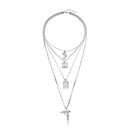 European and American cross-border jewelry, uzi machine gun, dollar pendant necklace, women, queen's head, alloy letters, multi-layer necklace