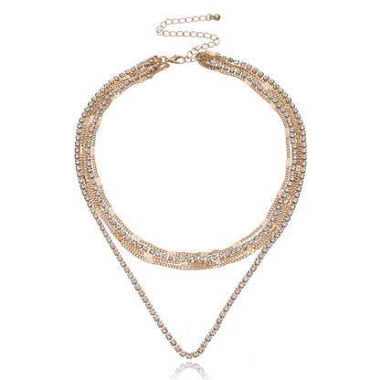 European and American cross-border jewelry, temperament, popular claw chain, rhinestone necklace, women, fashion, hip-hop, personality, multi-layered diamond necklace
