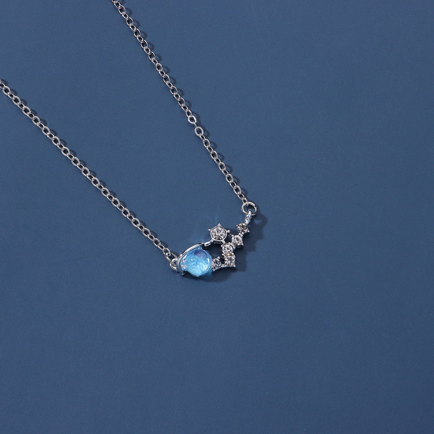 European and American cross-border jewelry Fresh blue glass planet necklace women's simple temperament and fashionable micro inlaid with diamond necklaces