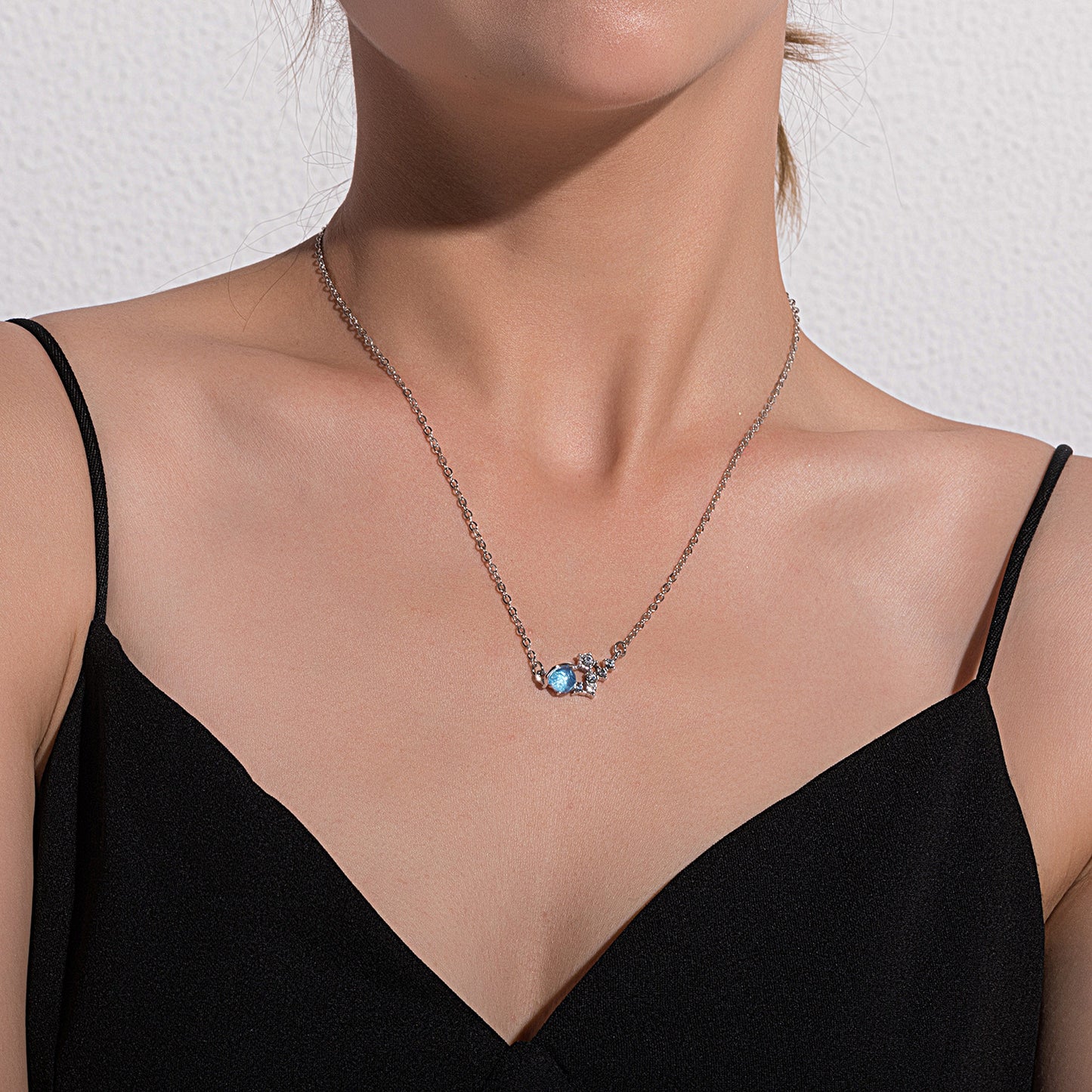 European and American cross-border jewelry Fresh blue glass planet necklace women's simple temperament and fashionable micro inlaid with diamond necklaces