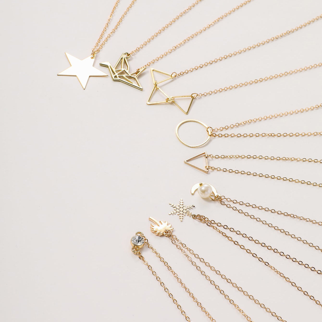 European and American cross-border jewelry, fashion geometric stars, coconut palms, snowflake necklaces, women, versatile pearl rings, triangle necklaces