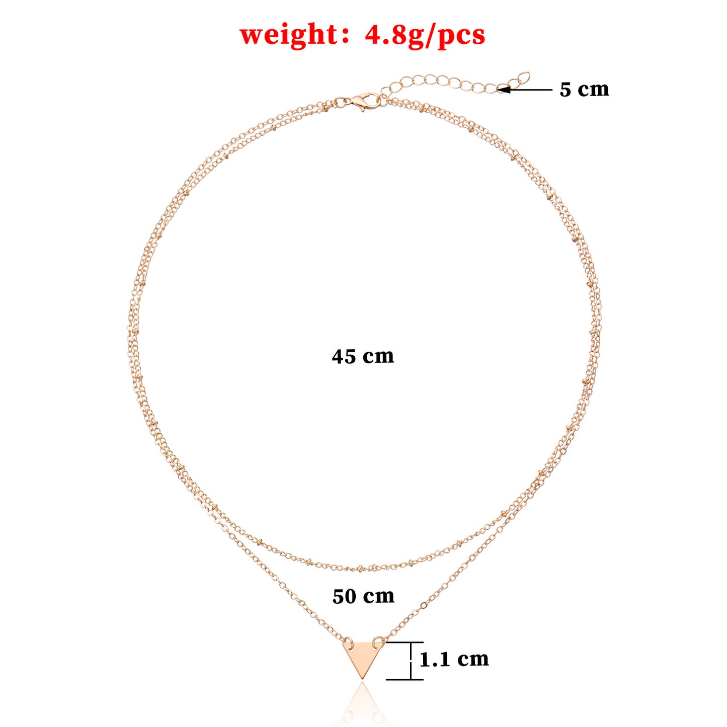 New European and American cross-border jewelry Fashionable and simple triangle sequin copper bead chain multi-layer short necklace