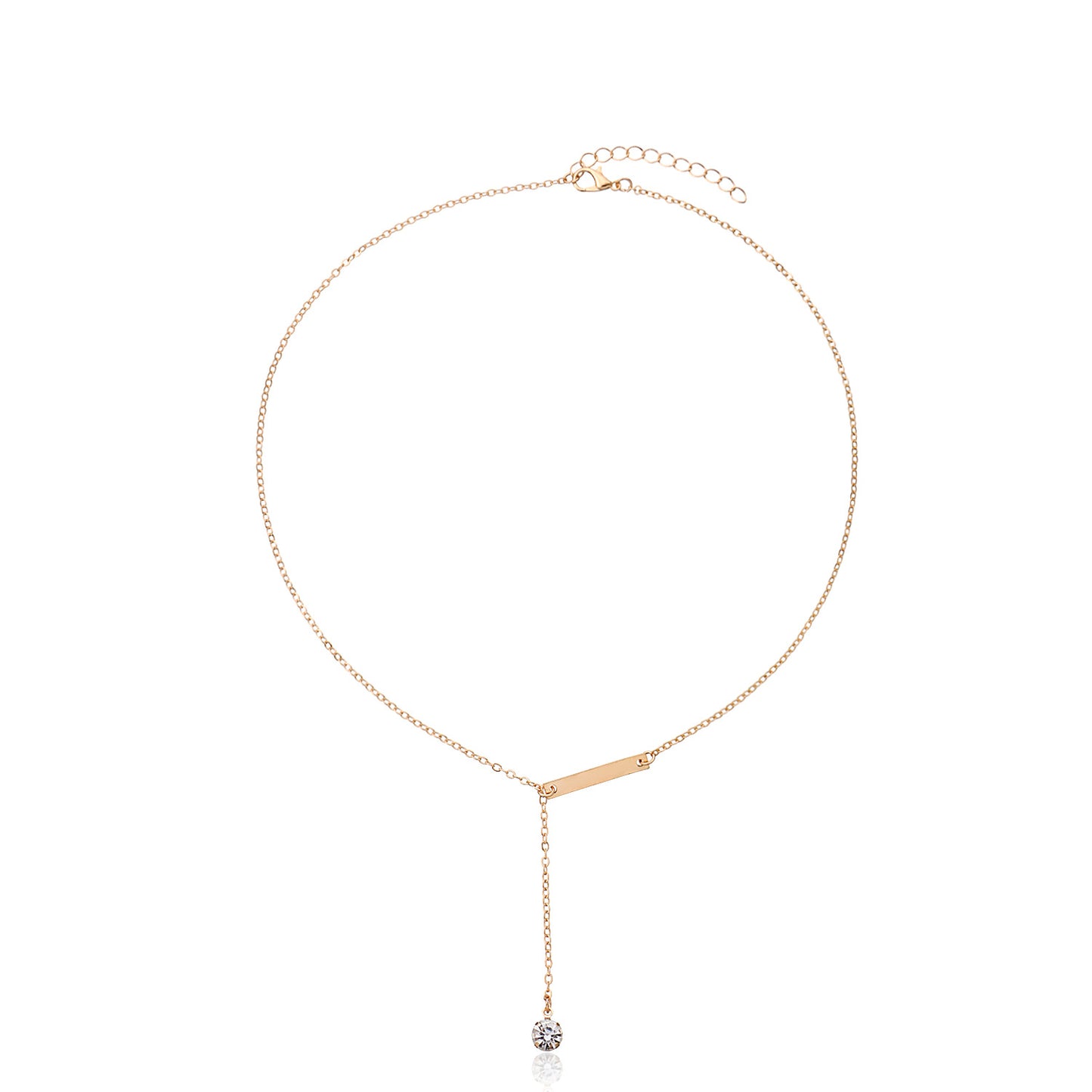 New necklace European and American cross-border jewelry, the same beautiful and simple metal piece crystal drop necklace