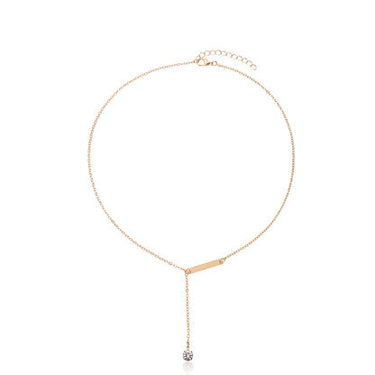 New necklace European and American cross-border jewelry, the same beautiful and simple metal piece crystal drop necklace