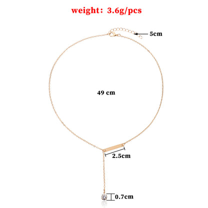 New necklace European and American cross-border jewelry, the same beautiful and simple metal piece crystal drop necklace