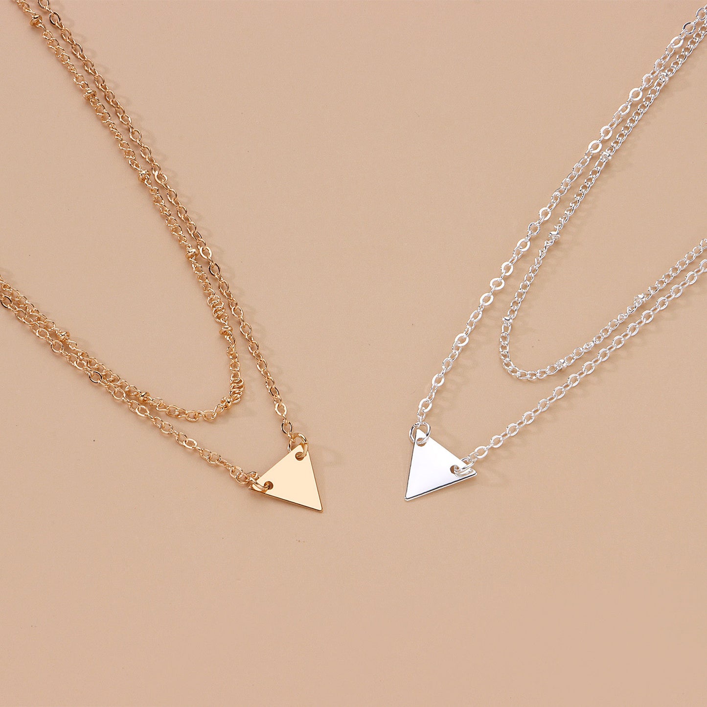 New European and American cross-border jewelry Fashionable and simple triangle sequin copper bead chain multi-layer short necklace