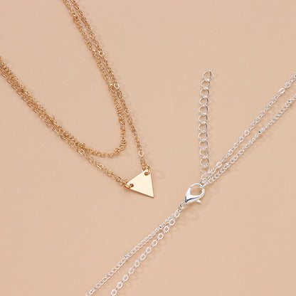 New European and American cross-border jewelry Fashionable and simple triangle sequin copper bead chain multi-layer short necklace