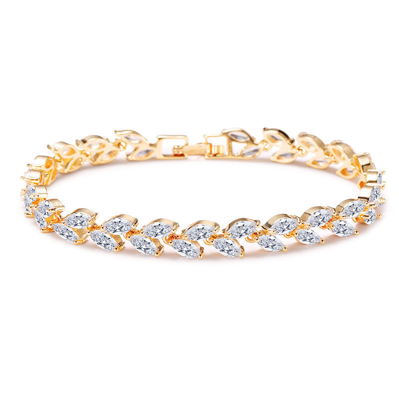 Korean fashionable minimalist niche willow leaf bracelet for women, exquisite light luxury high-end style set with AAA zircon jewelry