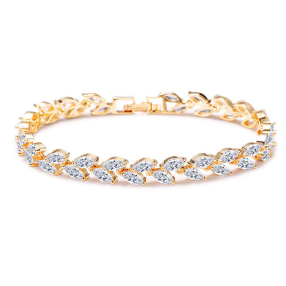 Korean fashionable minimalist niche willow leaf bracelet for women, exquisite light luxury high-end style set with AAA zircon jewelry