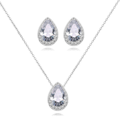 European and American fashion classic waterdrop necklace and earring two-piece set, set with AAA zircon jewelry