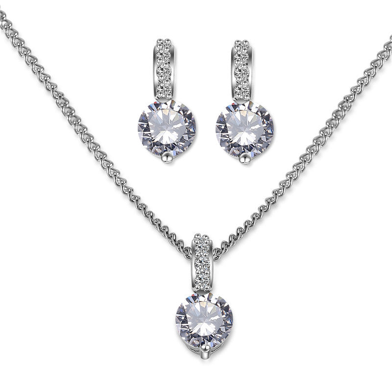 RAKOL Korean Style Fashionable Simple Geometric Round Zircon Jewelry Set Versatile Earrings and Necklace Two-Piece Set
