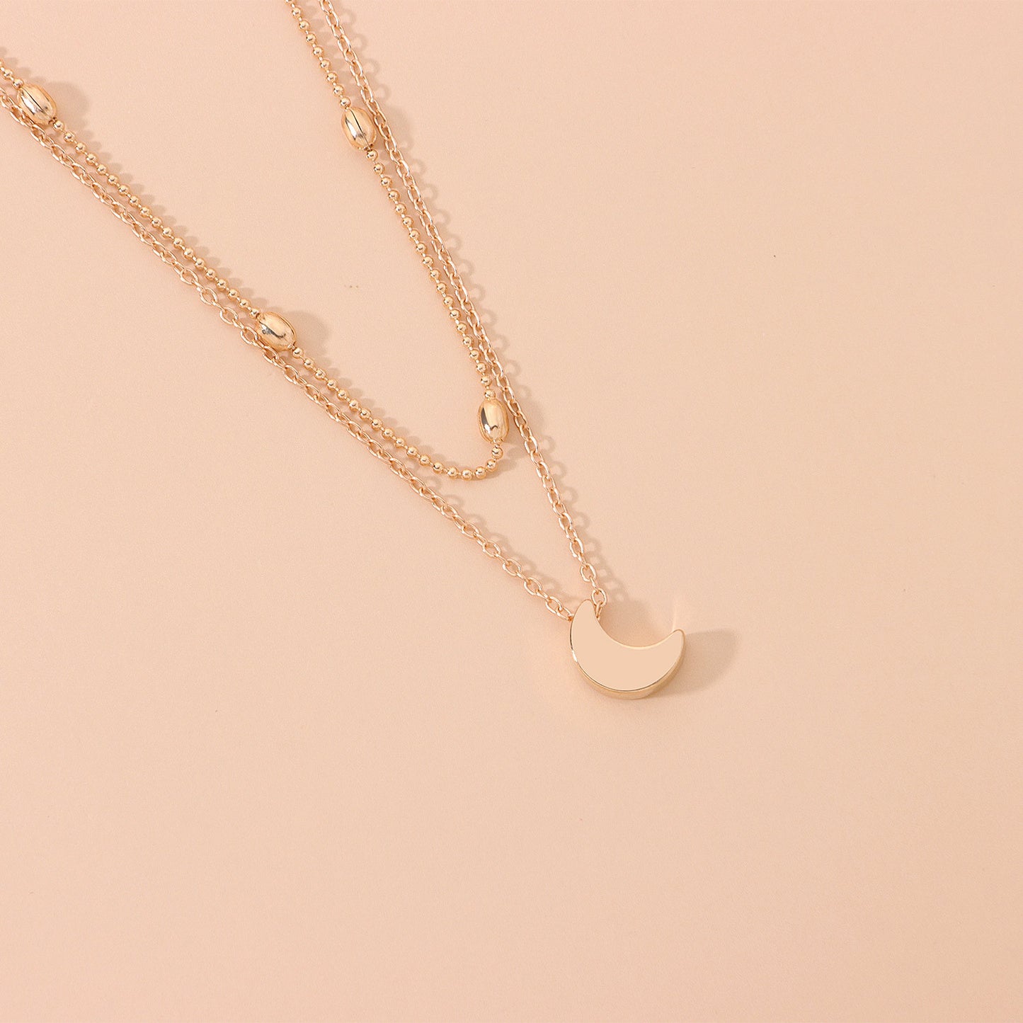 European and American cross-border jewelry, moon simple tide girl, street photography necklace, copper peach heart multi-layered collarbone necklace