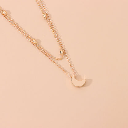 European and American cross-border jewelry, moon simple tide girl, street photography necklace, copper peach heart multi-layered collarbone necklace
