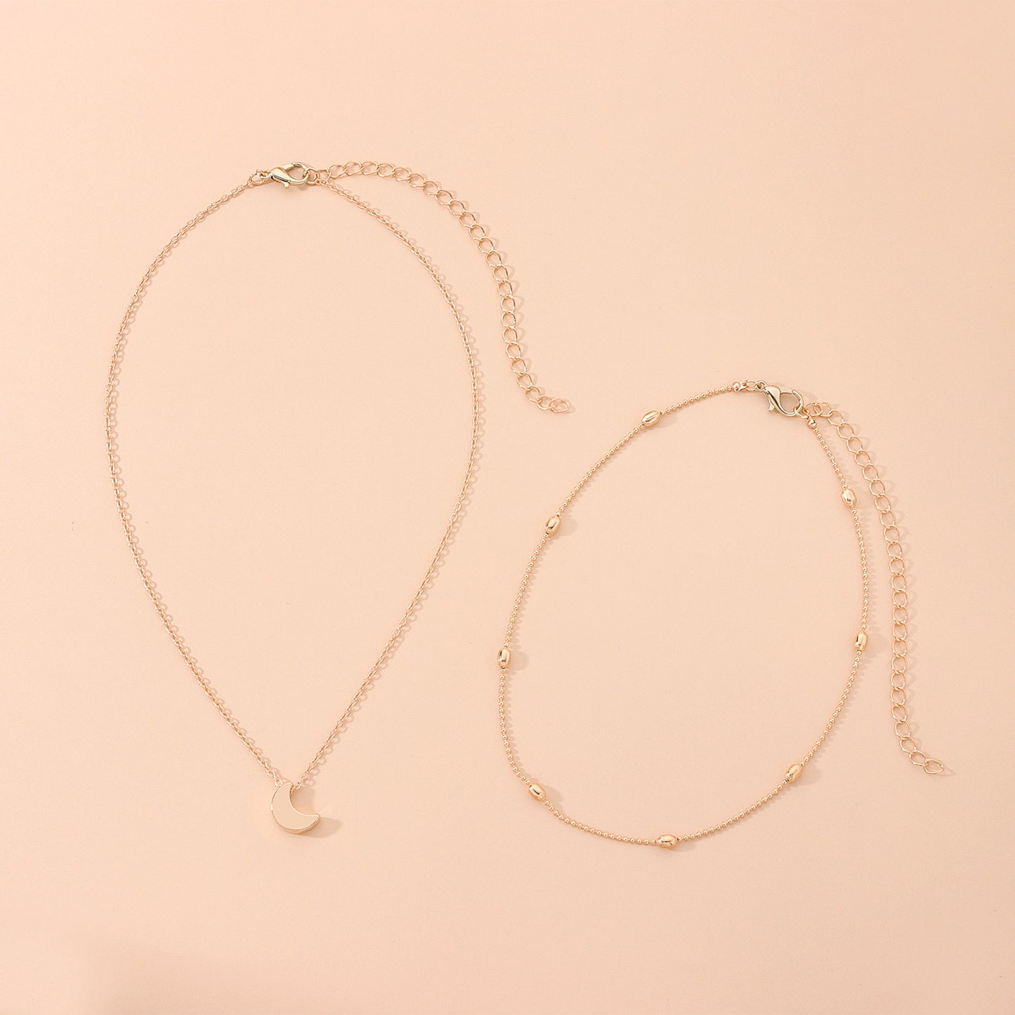 European and American cross-border jewelry, moon simple tide girl, street photography necklace, copper peach heart multi-layered collarbone necklace