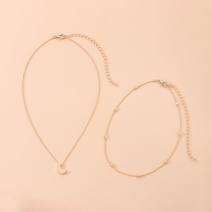 European and American cross-border jewelry, moon simple tide girl, street photography necklace, copper peach heart multi-layered collarbone necklace