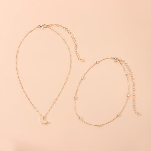 European and American cross-border jewelry, moon simple tide girl, street photography necklace, copper peach heart multi-layered collarbone necklace